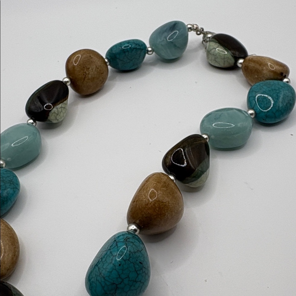 Blue & Neutrals Glass Bead Necklace 14-16” - Picture 4 of 7